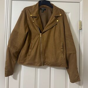 Forever 21 brown faux leather biker jacket in size L.
